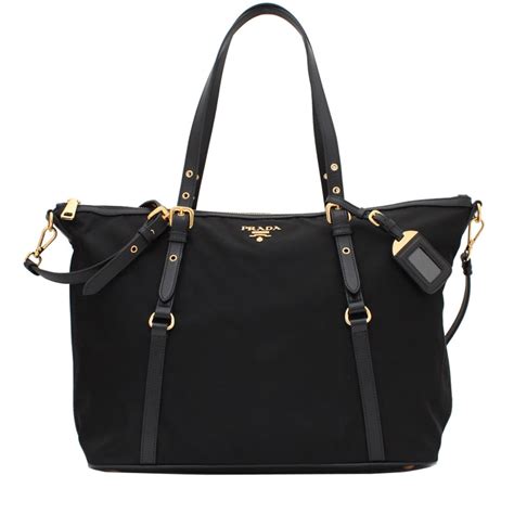 prada large nylon zip tote w strap saffiano trim|Prada Large Saffiano.